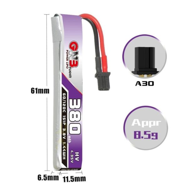 a30ba98b4a2efb529f02883f9275f097.jpeg Gaoneng GNB 3.8HV 380mAh 60C 1S Lipo Battery with A30 Connector GNB380/60-1SA