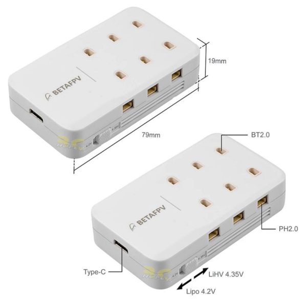 BETAFPV 6 Ports 1S Lipo Charger Board supports A30/BT2.0/PH2.0 Connector With 12V 2.5A Power Adapter(EU) BT-Charger-A