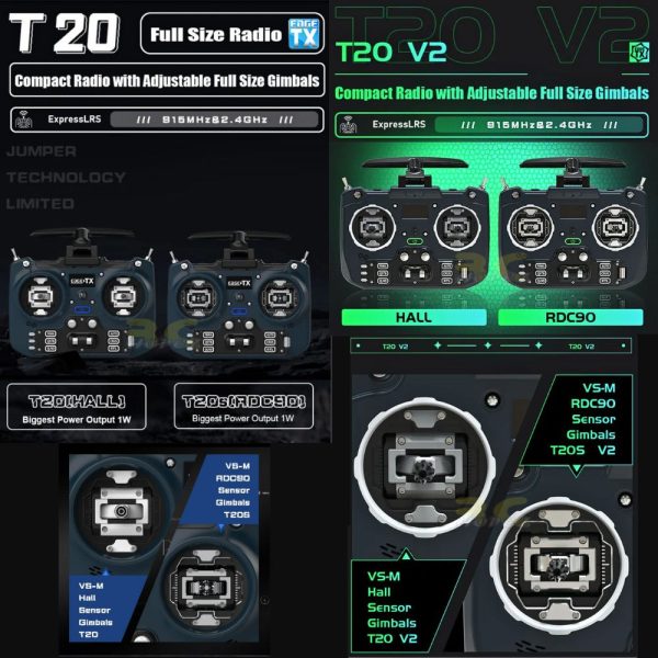Jumper T20 T-20 T20S T-20S V2 ELRS 2.4GHz Hall/RDC90 Sensor Gimbals OLED Screen Max 1000mW EdgeTX Remote Control Mode 2