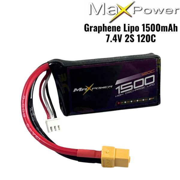 cd67c4e1952d775ca8856a5f276417eb.jpeg Maxpower Graphene Lipo 7.4V 1500mAh 120C 2S Lipo Battery with XT60 Plug MP1512-2G
