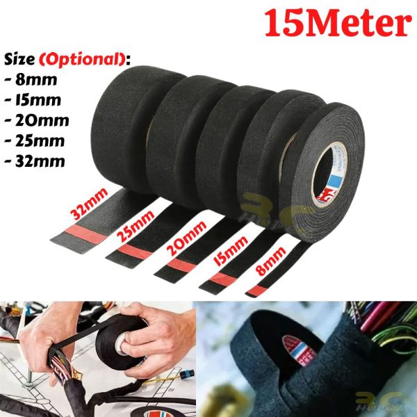15m Heat-resistant Adhesive Cloth Automotive Wiring Harness Wire Tape Car Heat Sound Isolation Soundproof For RC BG-Tape