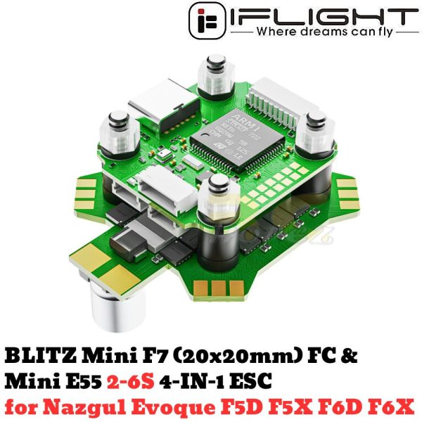 iFlight 20x20mm BLITZ Mini F7 V1.2 Flight Controller & E55 55A 2-6S 4In1 BLHeli32 ESC for Nazgul Evoque F5 F6 MX5573
