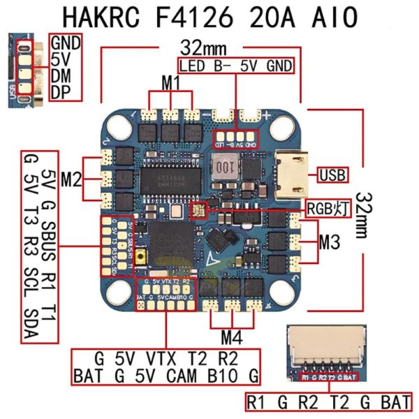 HAKRC F4126 F411 AIO 25.5-26.5mm OSD Barometer Current Sensor 20A 2-4S  for Reptile Cloud 149 V2/40A 2-6S for FPV Drone