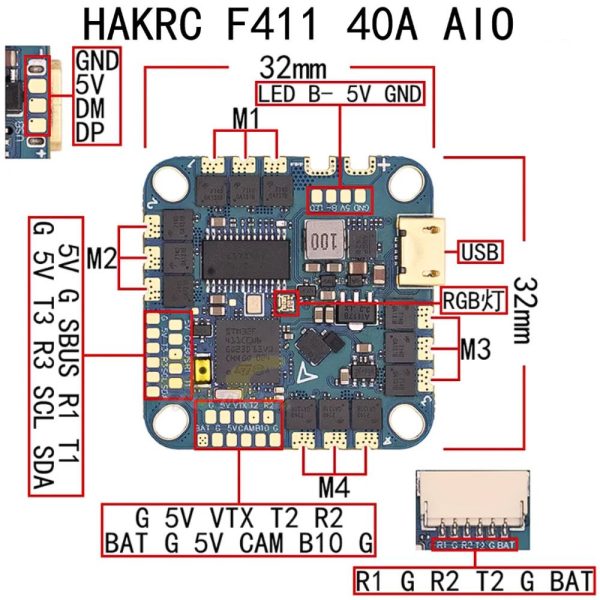 HAKRC F4126 F411 AIO 25.5-26.5mm OSD Barometer Current Sensor 20A 2-4S  for Reptile Cloud 149 V2/40A 2-6S for FPV Drone
