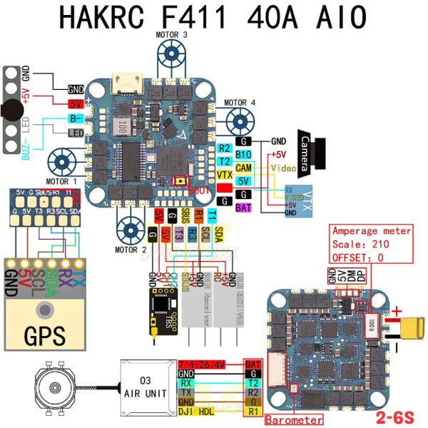 HAKRC F4126 F411 AIO 25.5-26.5mm OSD Barometer Current Sensor 20A 2-4S  for Reptile Cloud 149 V2/40A 2-6S for FPV Drone