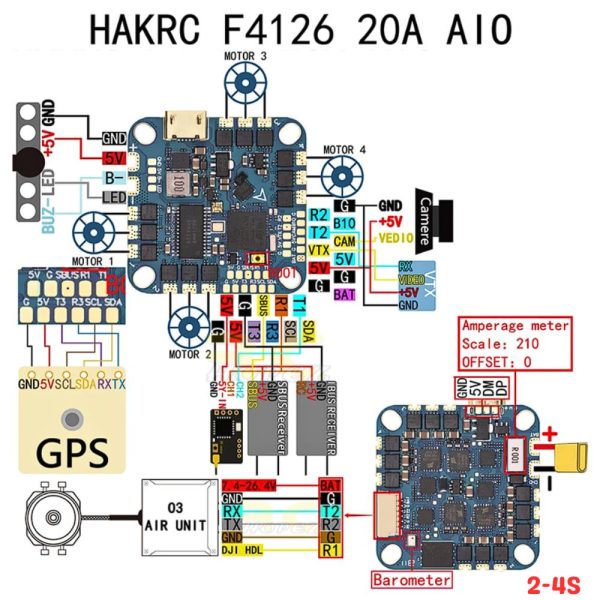 HAKRC F4126 F411 AIO 25.5-26.5mm OSD Barometer Current Sensor 20A 2-4S  for Reptile Cloud 149 V2/40A 2-6S for FPV Drone