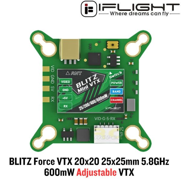 iFlight BLITZ Force VTX 20x20 25x25mm 5.8GHz 600mW Adjustable with MMCX Connector For RC FPV Drone MX-Blitz