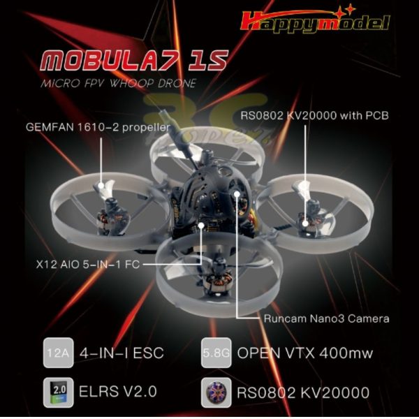 Happymodel Mobula7 75mm 1S X12 V3.0 5-IN-1 AIO Whoop + RadioMaster Pocket/Jumper T Lite V2/T-Pro V2 BNF ELRS/Frsky