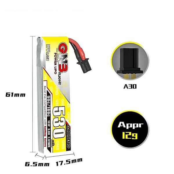 Gaoneng GNB 3.8HV 530mAh 90C 1S Lipo Battery with A30 Connector (compatible with BT2.0 connector) GNB530/90-1SA