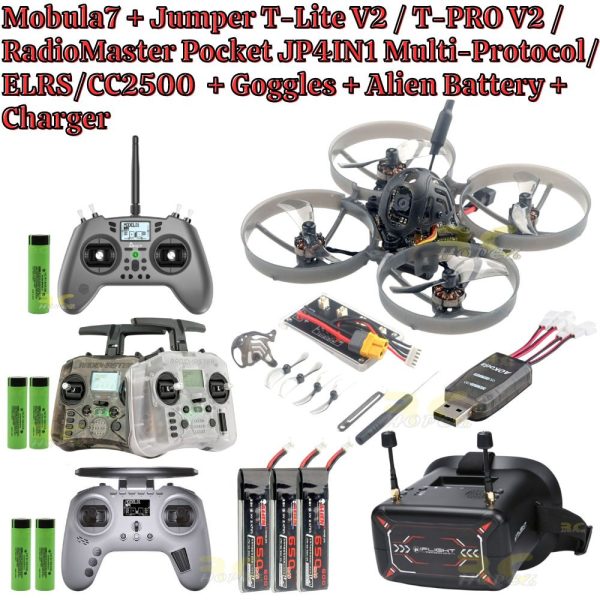Happymodel Mobula7 75mm 1S X12 V3.0 5-IN-1 AIO Whoop + RadioMaster Pocket/Jumper T Lite V2/T-Pro V2 BNF ELRS/Frsky