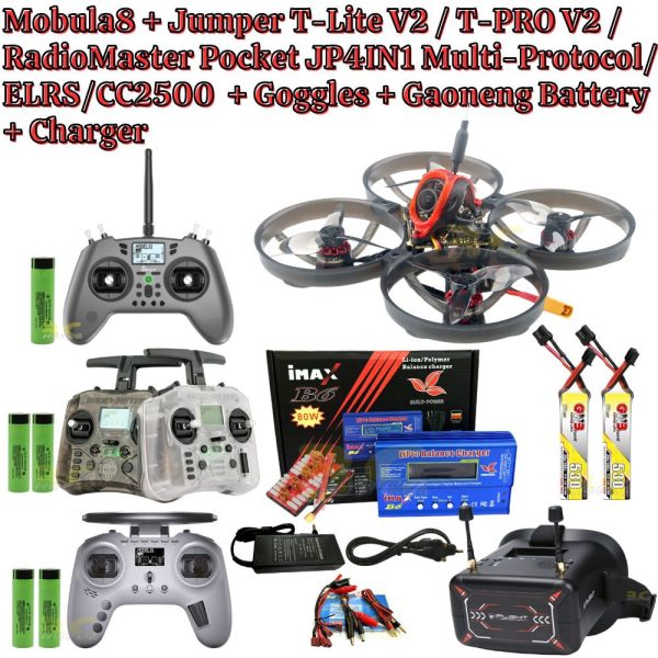 Happymodel Mobula8 85mm 1-2S X12 V3.0 5-IN-1 AIO Whoop +RadioMaster Pocket/Jumper T Lite V2/T-Pro V2 BNF ELRS/Frsky/TBS
