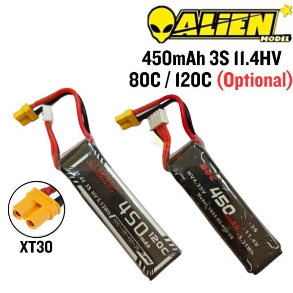 Alienmodel 3S 11.4HV 450mAh 80C / 120C (Optional) Lipo Battery with XT30 AL450