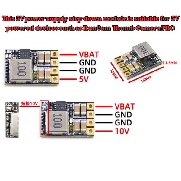 Naked GoPro Runcam Thumb Camera Buck Converter 2-6S 5V/3A BEC Step Down Module with Power Cable for RC FPV Drone XJ561