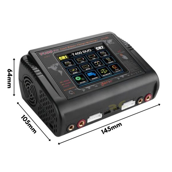 HTRC T400 150W 11A AC/DC 2-6S Touch Screen Dual Channel Balance Charger Discharger for Lipo LiHV LiFe Lion NiMh HT-T400