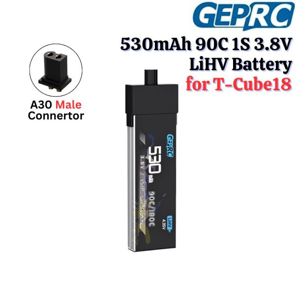 ca892df51f154727dd7a6e1930cceeca.jpeg GEPRC 1S 530mAh 90C 3.8V LiHV Battery A30 Connector (compatible with BT2.0) for T-Cube18 Analog ELRS Drone GEP530/90-1SA