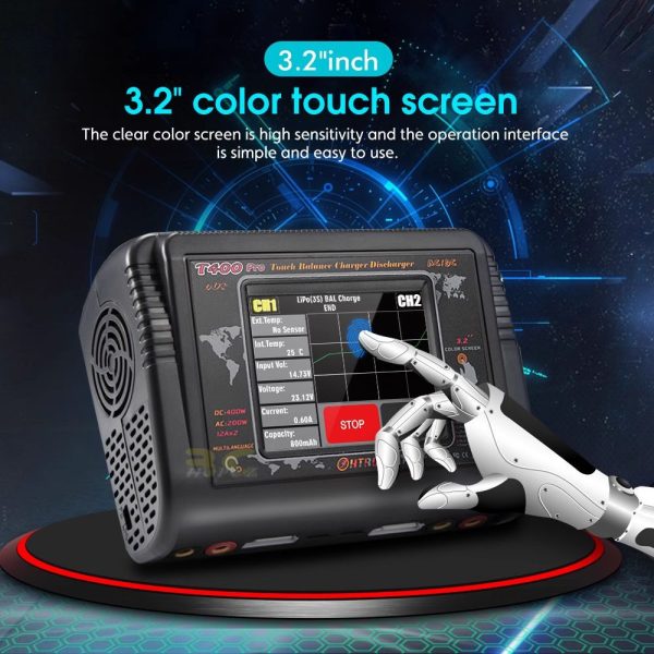 HTRC T400 150W 11A AC/DC 2-6S Touch Screen Dual Channel Balance Charger Discharger for Lipo LiHV LiFe Lion NiMh HT-T400