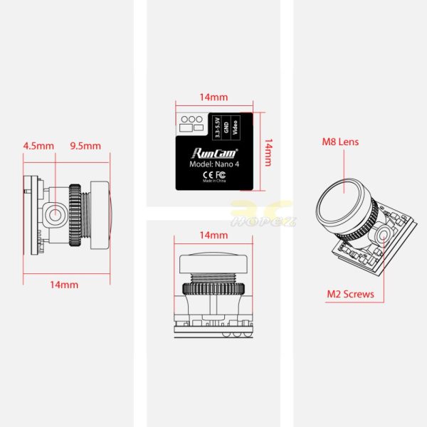 RunCam Nano 4 Nano4 1/3'' CMOS 800TVL 2.1mm M8 Lens NTSC 2.9g FPV Camera 14x14x14mm XJ563