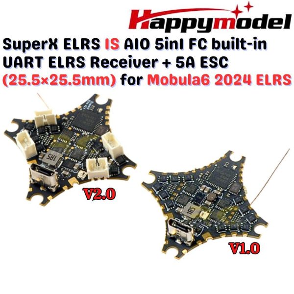 fae9f0b68614170ec1c5d6203a08292c.jpeg Happymodel SuperX ELRS V1.0/V2.0 5IN1 AIO 1S 25.5×25.5mm built-in UART ELRS Receiver 5A ESC for Mobula6 2024 ELRS