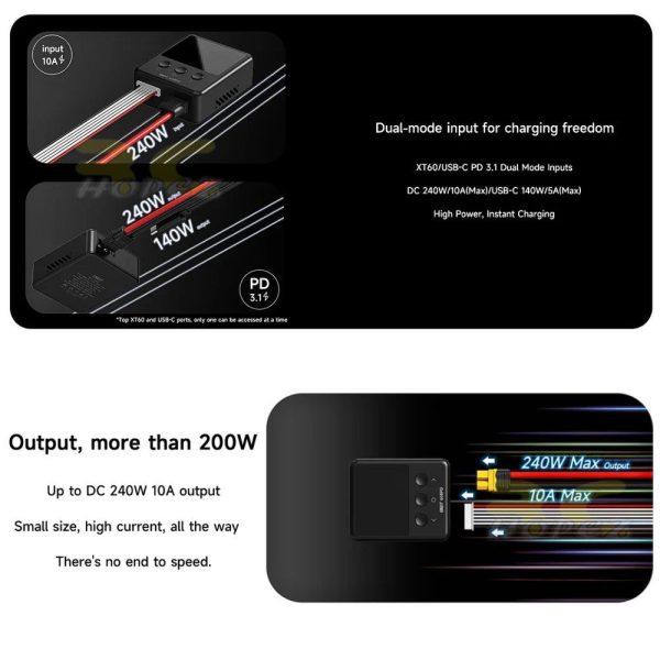 10475a141355219fa677f2f0ed4dd85c.jpeg ISDT 608PD 240W 10A Smart Digital Lipo Charger XT60 USB Type C Input For 1-6S Battery + Free XT60 to XT30 ISDT-608PDN