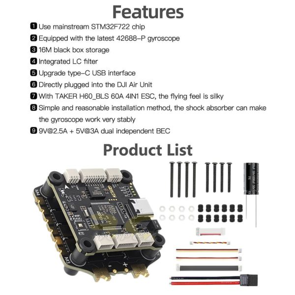 4187285d5cede72c80340b861669f4bd.jpeg GEPRC TAKER F722 BLS 60A V2 STACK 4IN1 ESC Flight Controller 30.5×30.5mm for Vapor-D5 X5 Analog HD FPV Drone GEP-F722-60