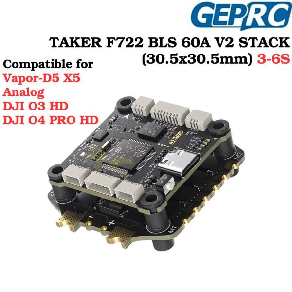 GEPRC TAKER F722 BLS 60A V2 STACK 4IN1 ESC Flight Controller 30.5×30.5mm for Vapor-D5 X5 Analog HD FPV Drone GEP-F722-60
