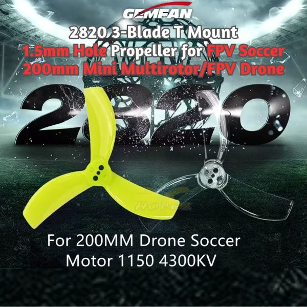 Gemfan 2820 3-Blade T Mount 1.5mm Hole Propeller for FPV Soccer 200mm Mini Multirotor/FPV Drone (2 Pairs/4Pcs) Gem2820-3