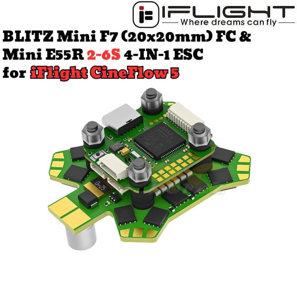iFlight 20×20mm BLITZ Mini F7 V1.2 Flight Controller & E55R 55A 2-6S 4In1 BLHeli32 ESC for CineFlow 5 DJI O4 MX6305