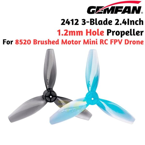 Gemfan 2412 3-Blade 61mm 2.4Inch 1.2mm Hole Propeller for 8520 Brushed Motor For Mini RC FPV Drone (4 Pairs/8Pcs)Gem2412
