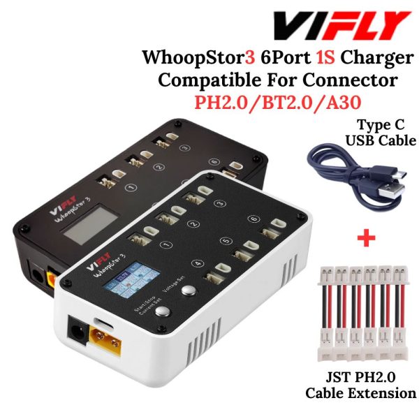 Charger 1S 40W BT2.0 PH2.0 A30 VIFLY WhoopStor V3 6 Ports LiPo LIHV Charger Discharger Storage for Tinywhoop HX-Vifly V3