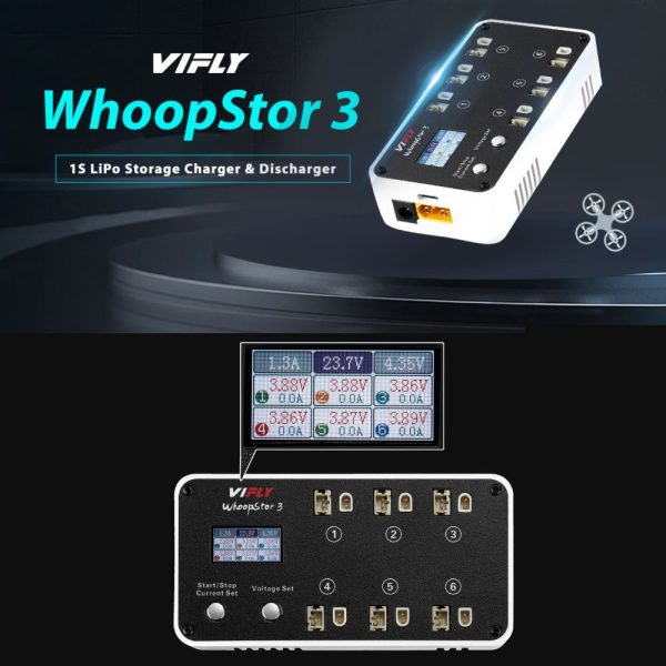 Charger 1S 40W BT2.0 PH2.0 A30 VIFLY WhoopStor V3 6 Ports LiPo LIHV Charger Discharger Storage for Tinywhoop HX-Vifly V3