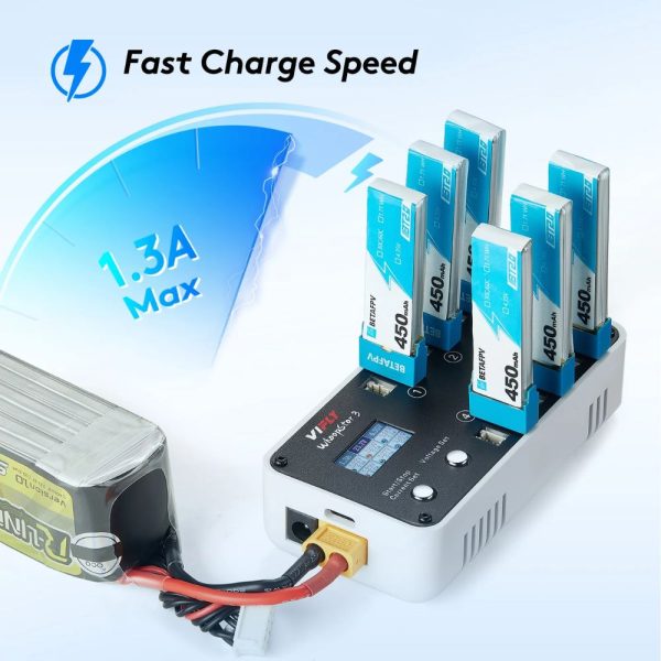 Charger 1S 40W BT2.0 PH2.0 A30 VIFLY WhoopStor V3 6 Ports LiPo LIHV Charger Discharger Storage for Tinywhoop HX-Vifly V3