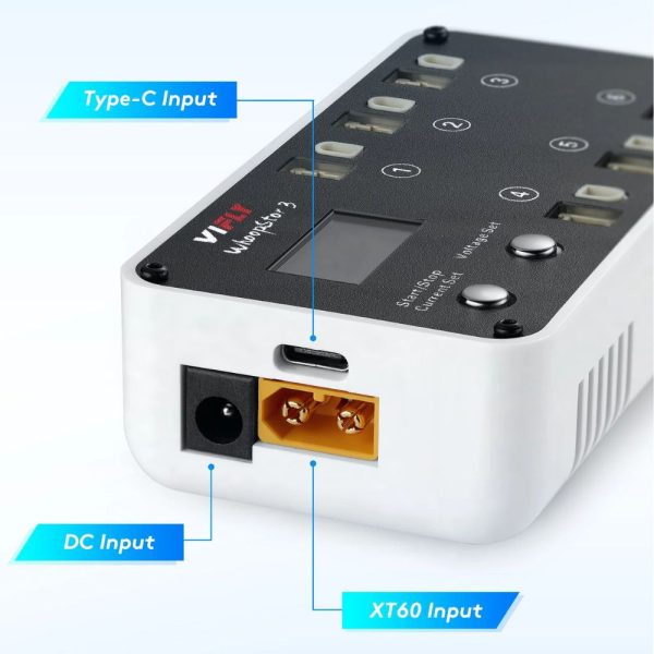 Charger 1S 40W BT2.0 PH2.0 A30 VIFLY WhoopStor V3 6 Ports LiPo LIHV Charger Discharger Storage for Tinywhoop HX-Vifly V3
