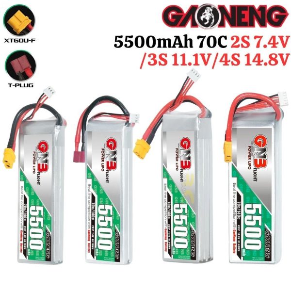 Gaoneng Lipo 5500mAh 70C 2S 3S 4S 7.4V 11.1V 14.8V With XT60 or Dean-T Connector Compatible For RC Car Plane GNB5500