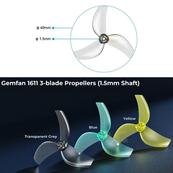 e6c216134b4bd5b1b4eafee068674adf.jpeg Gemfan 1611 40mm 1.6 Inch 3 Blade Propeller For Motor 0802 1102 1.0mm 1.5mm Hole for BetaFPV Pavo Femto (4 Pairs/8Pcs)