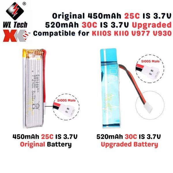 520mAh 3.7V 30C Upgraded 450mAh 3.7V 25C Original Lipo Battery For Wltoys K110S K110 V977 V930 RC Helicopter V977-999N
