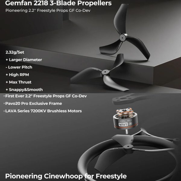 47c56d2f38cc2f0a54882322a336e90e.jpeg Gemfan 2218 2.2Inch 3Blade Propeller 1.5mm Shaft For Pavo20 Pro Lava Motor 1104 7200KV 2Pair(4Pcs)/6Pairs(12Pcs) BT-2218
