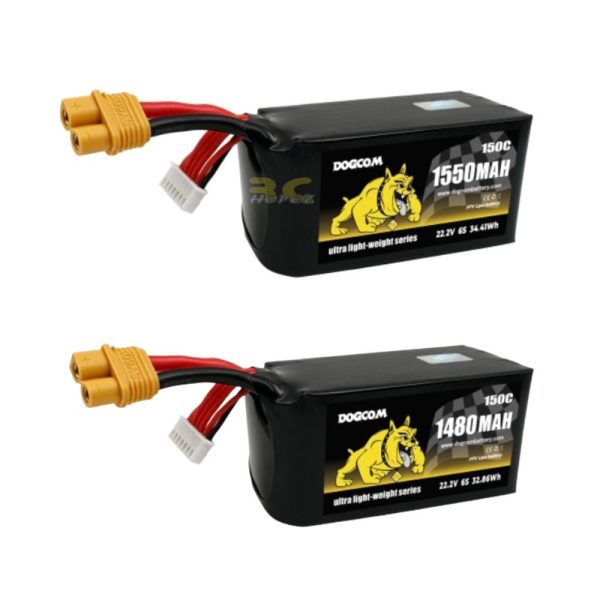 Dogcom 6S 1480mAh 1550mAh 150C 22.2V Ultra Light-Weight Series LiPo Battery With XT60 Plug DCM-Ultra
