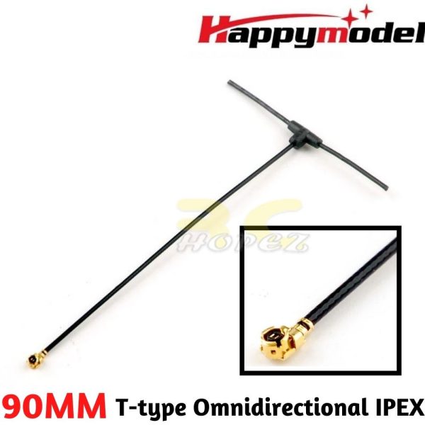 Happymodel 2.4g 90mm Omnidirectional T-type Antenna for ELRS EP1 RX IPEX/IPX/U.FL Compatible with TBS Tracer HP-T90MM