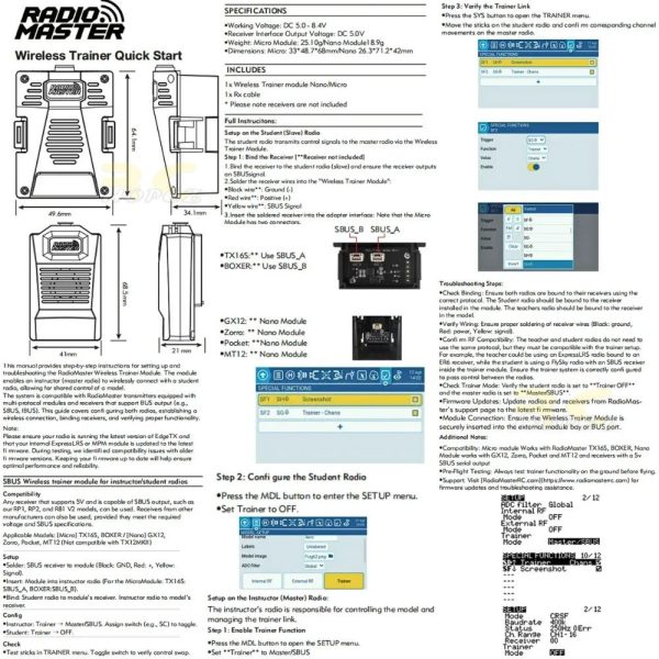 Radiomaster Sbus Wireless Trainer Micro Nano Modules For TX16S Boxer GX12 Zorro Pocket 5V Sbus Serial Receiver TX0106