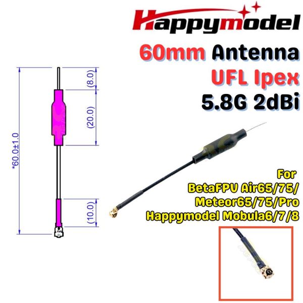 4637b2c35c8fc0e552ea662903ad1251.jpeg Happymodel Antenna UFL Ipex 5.8G 2dBi for Mobula6 2024 Mobula7 O4 Mobula7 1S Mobula8 Air65 Air75 DIY Tiny Whoop HP0174