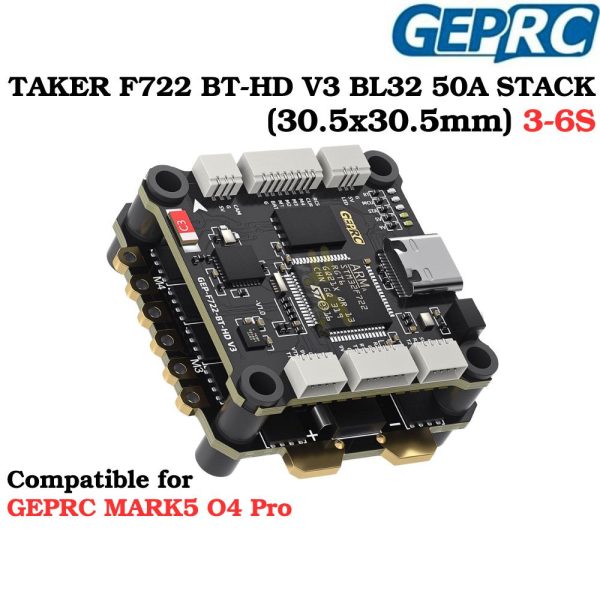 541e3f5945b77af1f47e8da8b7f6086f.jpeg GEPRC TAKER F722 BT-HD V3 STACK BL32 50A 96K 4IN1 ESC 3-6S 30.5×30.5mm for MARK5 DJI O4 Pro HD FPV Drone GEP7542