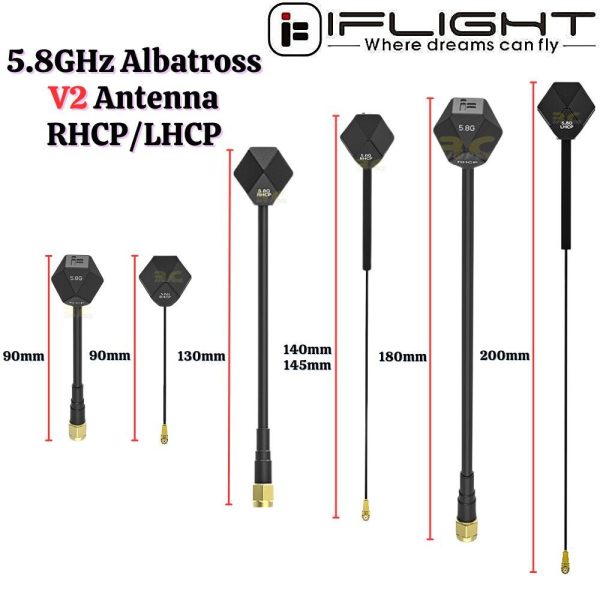 652261ac495278d7fa81643c967ddd7d.jpeg iFlight Antenna V2 Albatross 5.8GHz RHCP LHCP SMA RP-SMA UFL (ipex) 90mm 130mm 140mm 145mm 180mm 200mm (Optional) MX5626