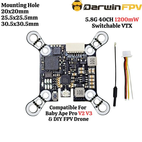 f290012a2ec3c743761211ca15fcab31.jpeg DarwinFPV Baby Ape Pro V2 V3 5.8G 40CH 1200mW Switchable VTX 20x20 25.5x25.5 30.5x30.5mm for DIY FPV Drone DW-VTX V3