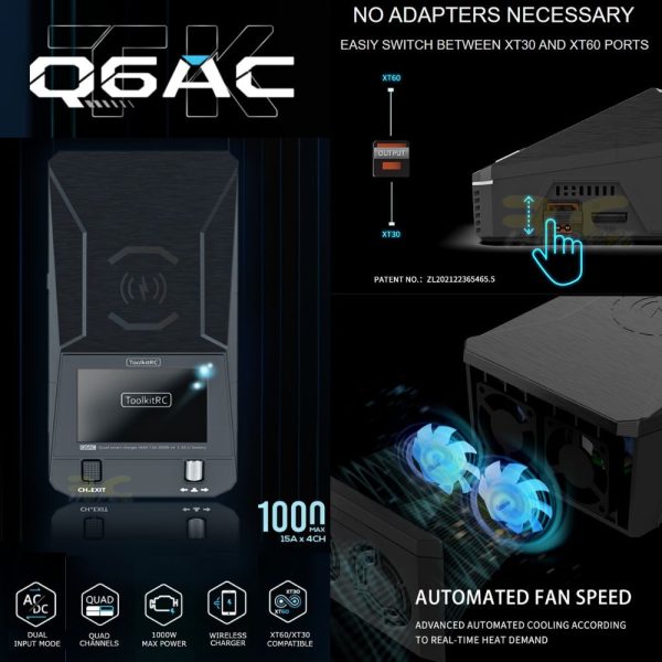0cc493d7cbafa5cc4fb296554b83b08f.jpeg ToolkitRC Q6AC AC 400W DC 1000W 15A*4 Battery Charger Support Wireless Charging 1-6S 4CH Output XT60 XT30 UKPlug TK-Q6AC