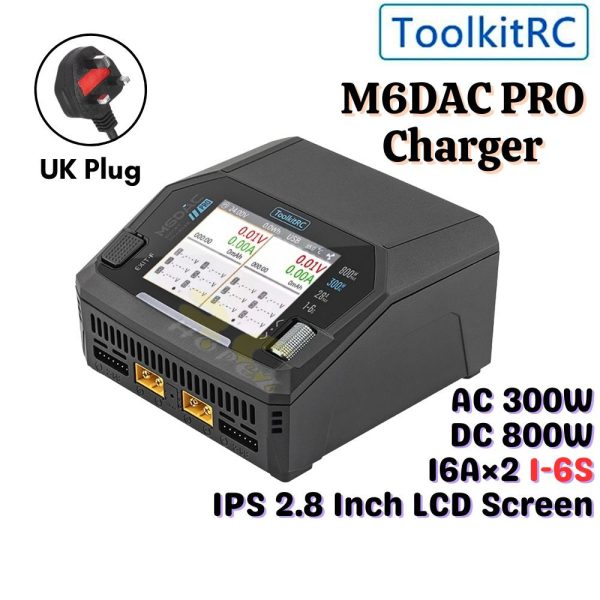 5a159c3b20b5c0d38546abc2446db4c6.jpeg ToolkitRC M6DAC PRO Dual Channel Charger 1-6S AC 300W DC 800W 16Ax2 For Lipo LiHV LiFe NiMh LiIon Battery UK Plug