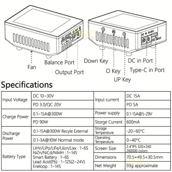 HOTA T6 DC 300W PD 90W 15A 1-6S Lipo Battery Charger With HOTA XT60 Female to XT30 Male Converter HOTA-T6