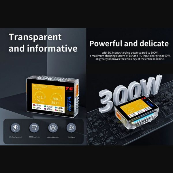 HOTA T6 DC 300W PD 90W 15A 1-6S Lipo Battery Charger With HOTA XT60 Female to XT30 Male Converter HOTA-T6