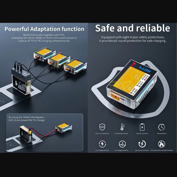 HOTA T6 DC 300W PD 90W 15A 1-6S Lipo Battery Charger With HOTA XT60 Female to XT30 Male Converter HOTA-T6