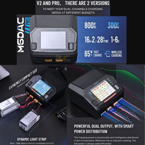 ToolkitRC M6DAC PRO Dual Channel Charger 1-6S AC 300W DC 800W 16Ax2 For Lipo LiHV LiFe NiMh LiIon Battery UK Plug