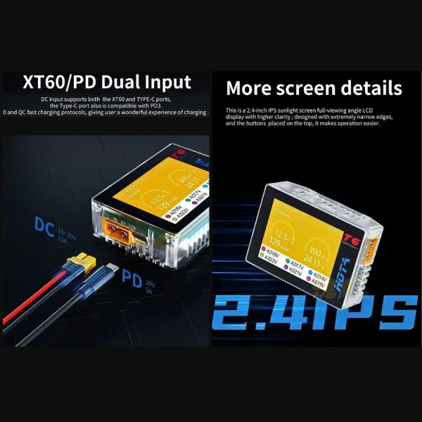 HOTA T6 DC 300W PD 90W 15A 1-6S Lipo Battery Charger With HOTA XT60 Female to XT30 Male Converter HOTA-T6